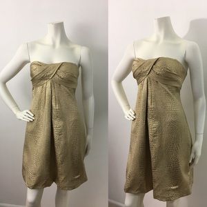NWT Cache Gold Texture Padded Strapless Dress Sz 4